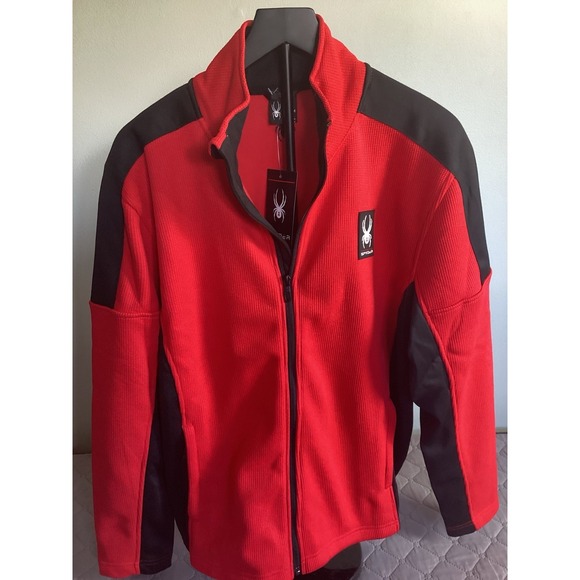Spyder Core Sweater Full Zip Bright Raging Red Men's M Ribbed Waffle Knit NWT